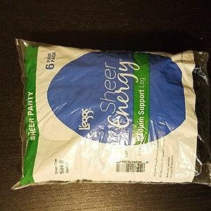 6 Leggs Sheer Energy Pantyhose Sheer to Waist B jet black.